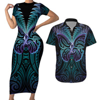 Suicide Prevention New Zealand Couples Matching Short Sleeve Bodycon Dress and Hawaiian Shirt Aotearoa Maori Butterfly Mix Silver Fern - Polynesian Pride