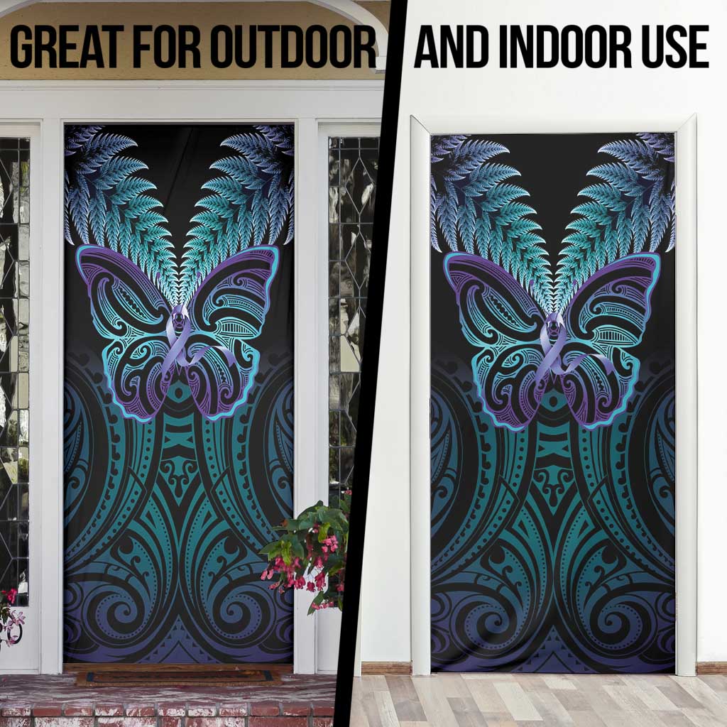 Suicide Prevention New Zealand Door Cover Aotearoa Maori Butterfly Mix Silver Fern - Polynesian Pride