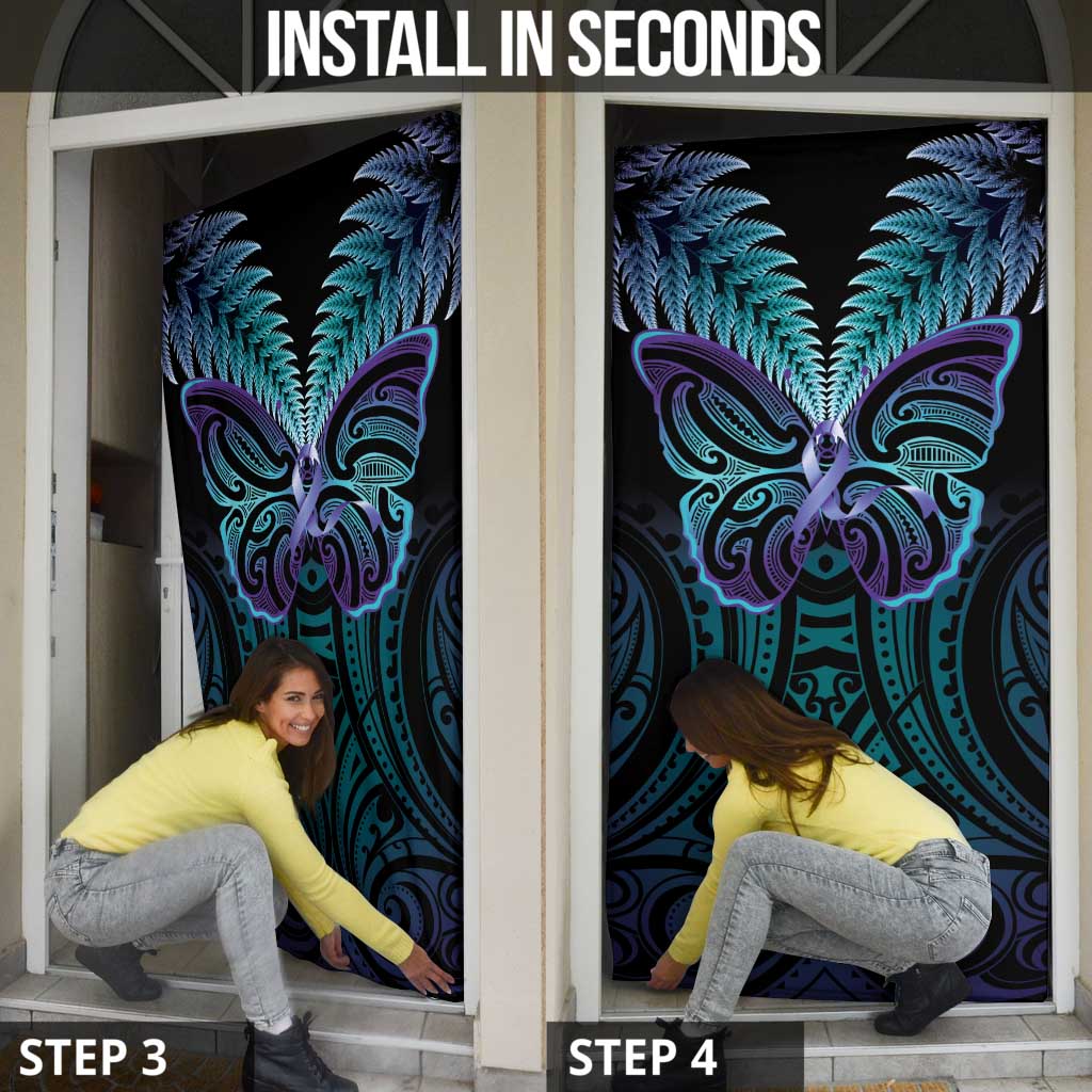 Suicide Prevention New Zealand Door Cover Aotearoa Maori Butterfly Mix Silver Fern - Polynesian Pride