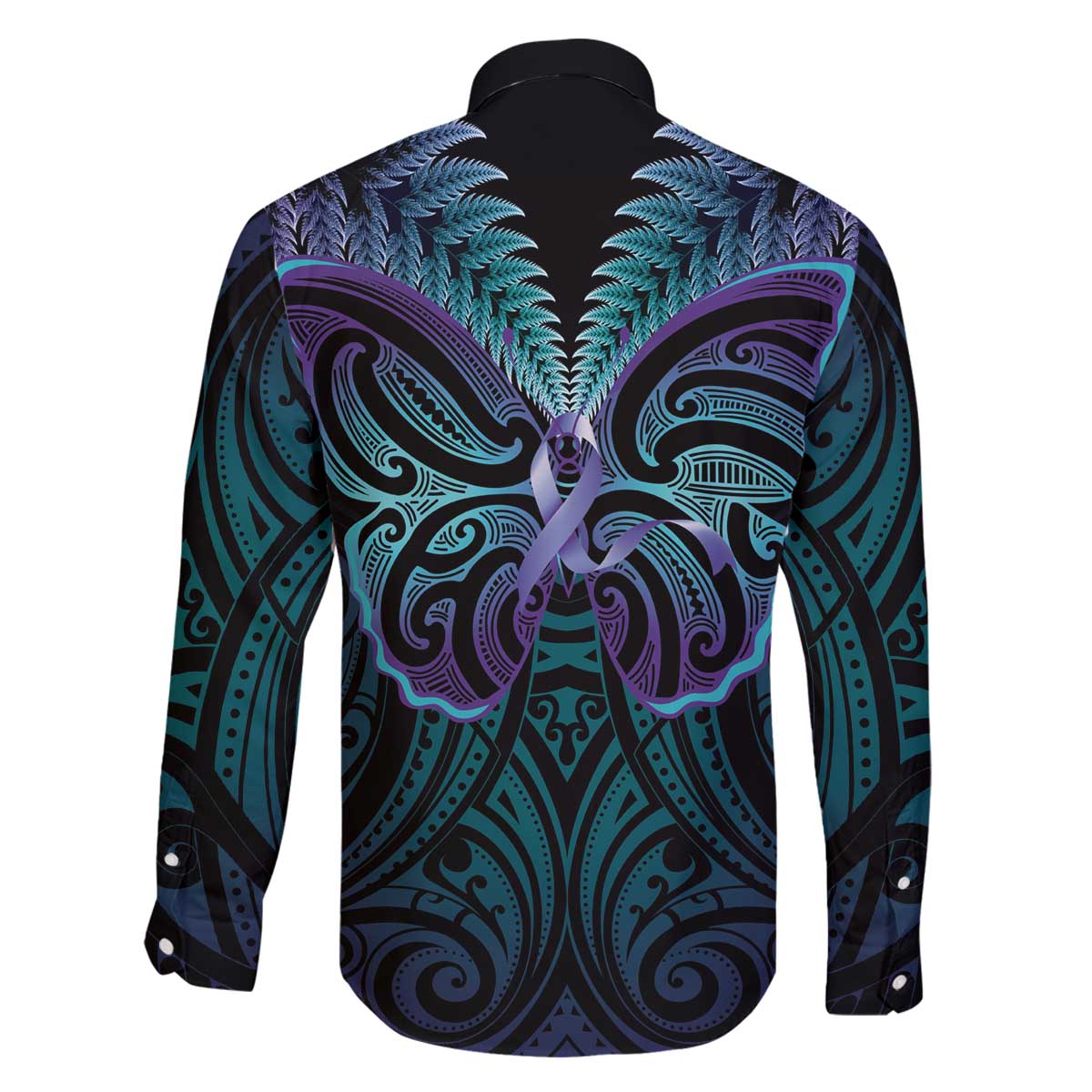 Suicide Prevention New Zealand Family Matching Off The Shoulder Long Sleeve Dress and Hawaiian Shirt Aotearoa Maori Butterfly Mix Silver Fern - Polynesian Pride