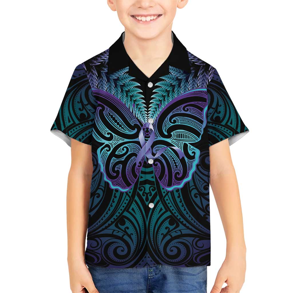 Suicide Prevention New Zealand Family Matching Off Shoulder Maxi Dress and Hawaiian Shirt Aotearoa Maori Butterfly Mix Silver Fern - Polynesian Pride