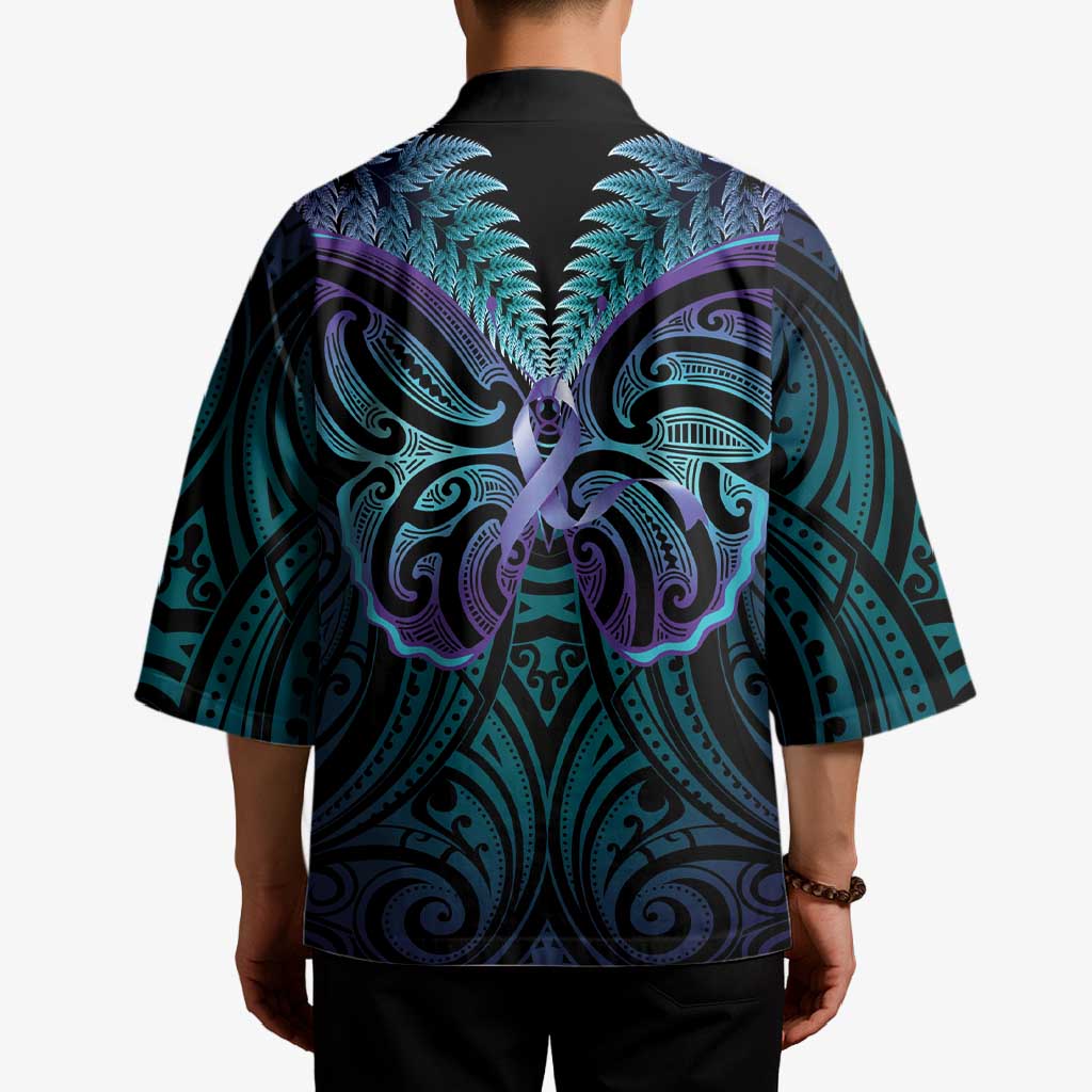 Suicide Prevention New Zealand Kimono Aotearoa Maori Butterfly Mix Silver Fern - Polynesian Pride