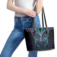 Suicide Prevention New Zealand Leather Tote Bag Aotearoa Maori Butterfly Mix Silver Fern - Polynesian Pride