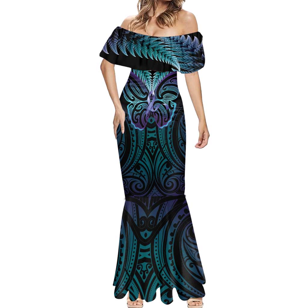 Suicide Prevention New Zealand Mermaid Dress Aotearoa Maori Butterfly Mix Silver Fern - Polynesian Pride