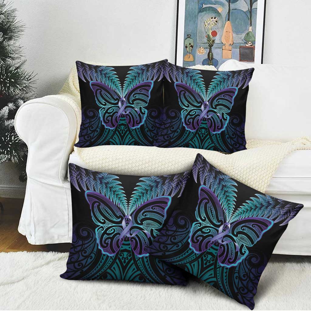 Suicide Prevention New Zealand Pillow Cover Aotearoa Maori Butterfly Mix Silver Fern - Polynesian Pride