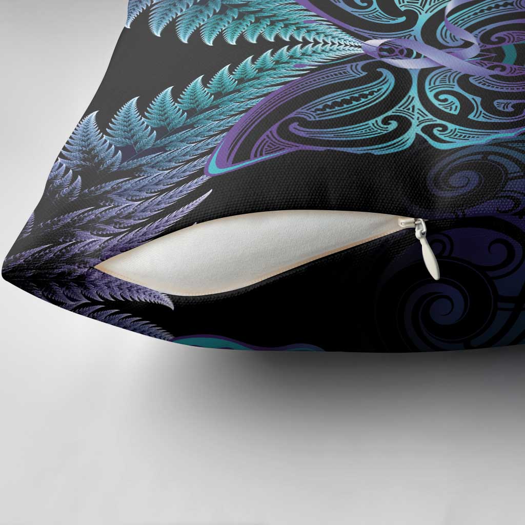 Suicide Prevention New Zealand Pillow Cover Aotearoa Maori Butterfly Mix Silver Fern - Polynesian Pride