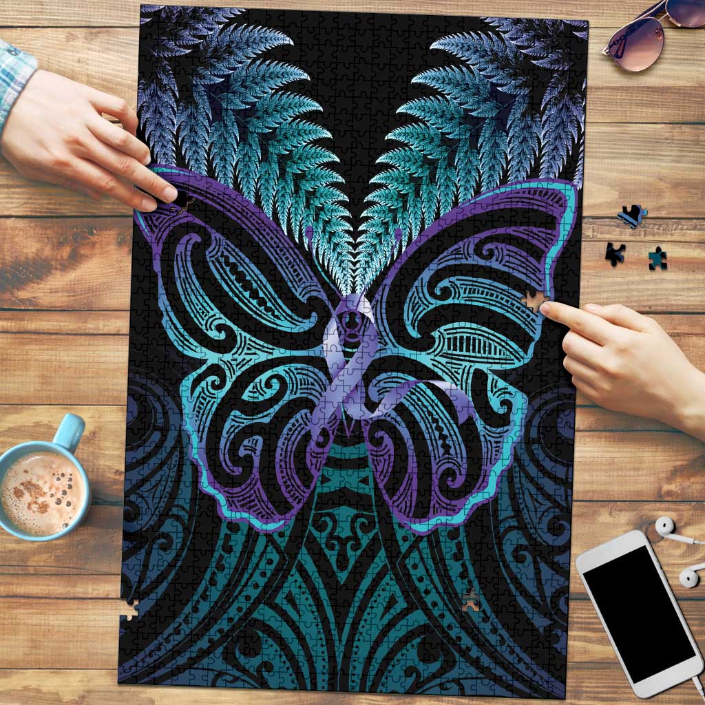 Suicide Prevention New Zealand Puzzle Aotearoa Maori Butterfly Mix Silver Fern - Polynesian Pride