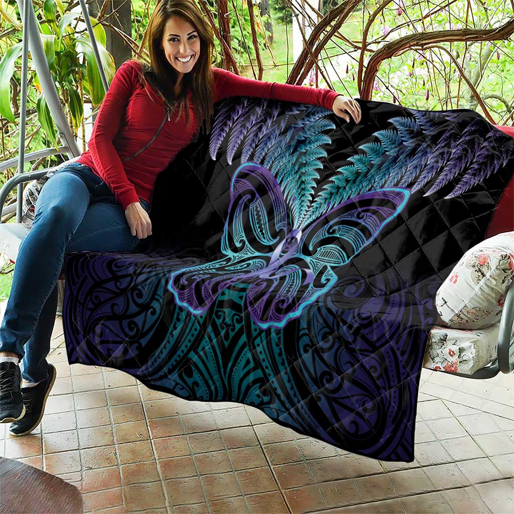 Suicide Prevention New Zealand Quilt Aotearoa Maori Butterfly Mix Silver Fern - Polynesian Pride