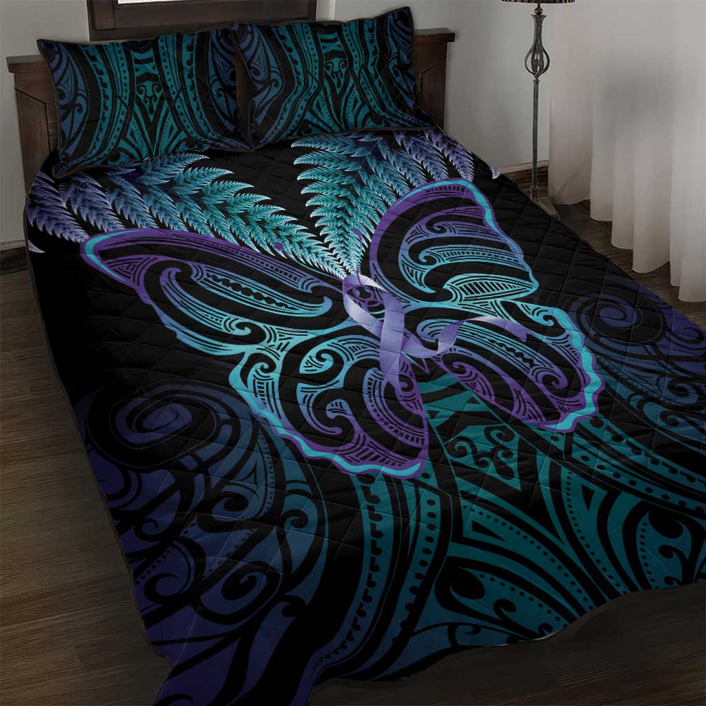 Suicide Prevention New Zealand Quilt Bed Set Aotearoa Maori Butterfly Mix Silver Fern - Polynesian Pride