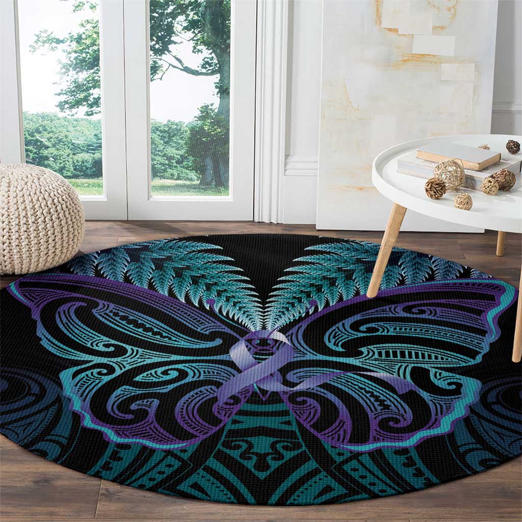 Suicide Prevention New Zealand Round Carpet Aotearoa Maori Butterfly Mix Silver Fern - Polynesian Pride