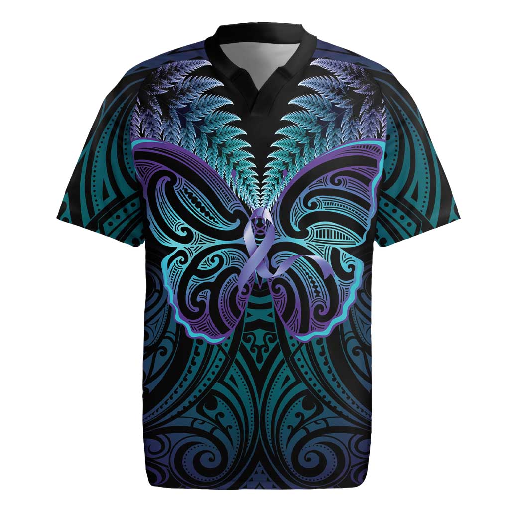 Suicide Prevention New Zealand Rugby Jersey Aotearoa Maori Butterfly Mix Silver Fern - Polynesian Pride