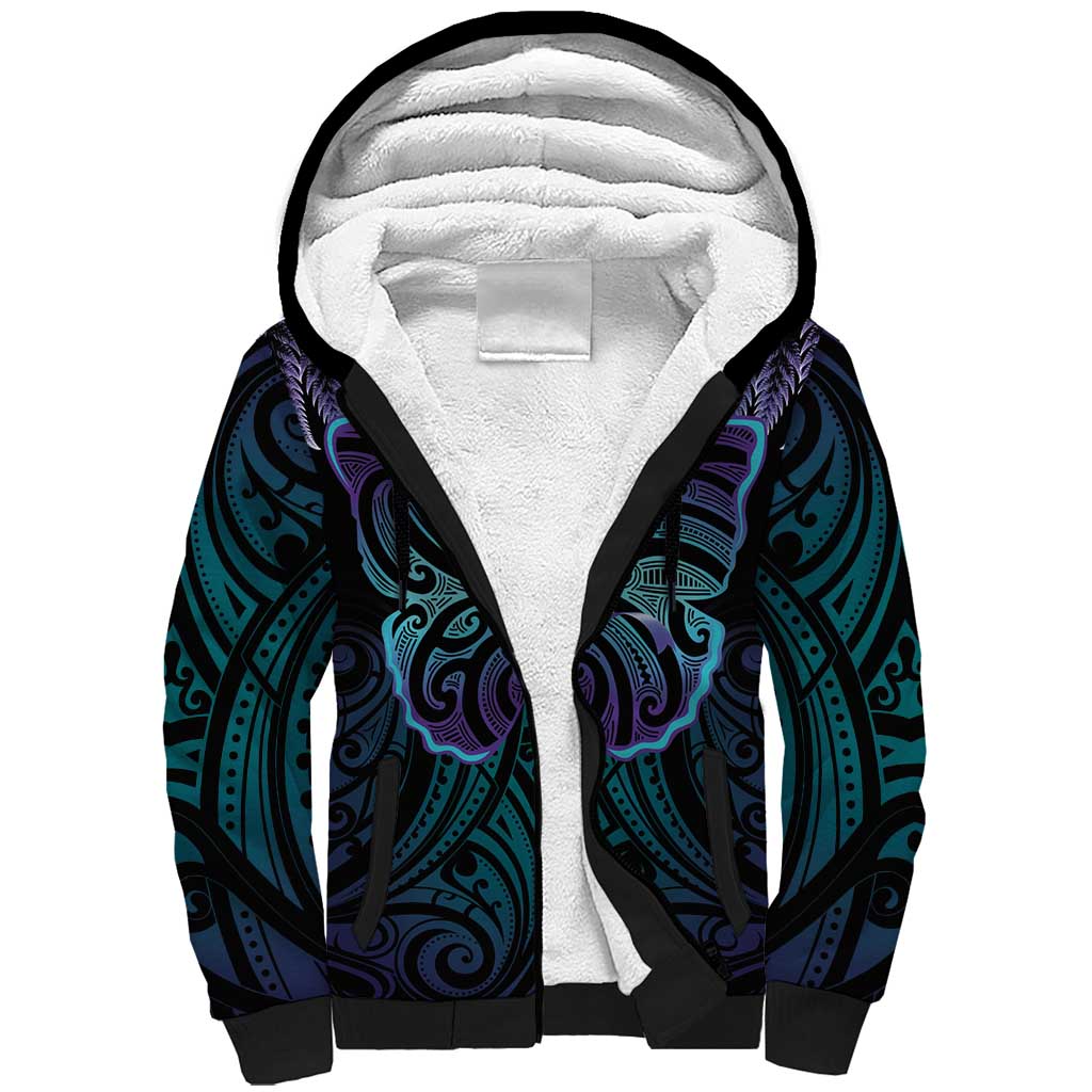 Suicide Prevention New Zealand Sherpa Hoodie Aotearoa Maori Butterfly Mix Silver Fern - Polynesian Pride