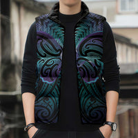 Suicide Prevention New Zealand Sleeveless Puffer Jacket Aotearoa Maori Butterfly Mix Silver Fern - Polynesian Pride
