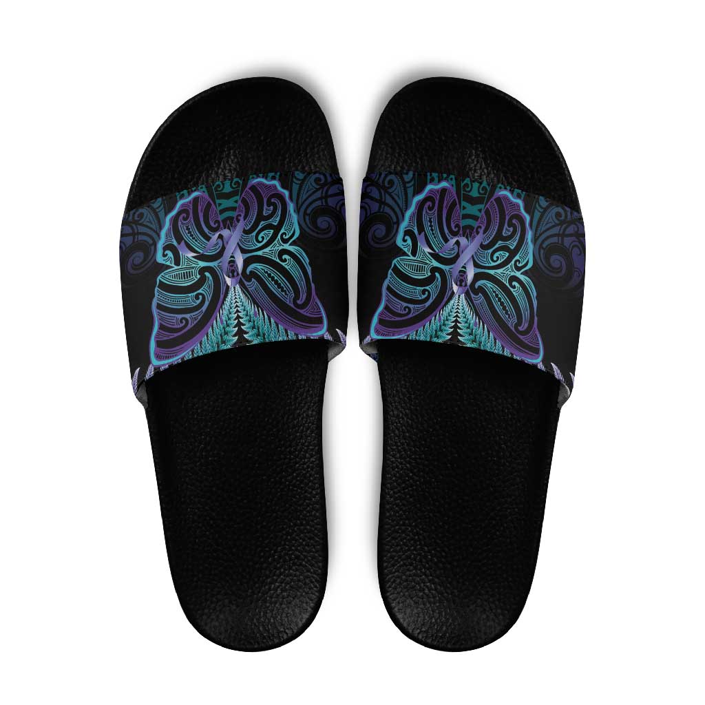 Suicide Prevention New Zealand Slide Sandals Aotearoa Maori Butterfly Mix Silver Fern - Polynesian Pride