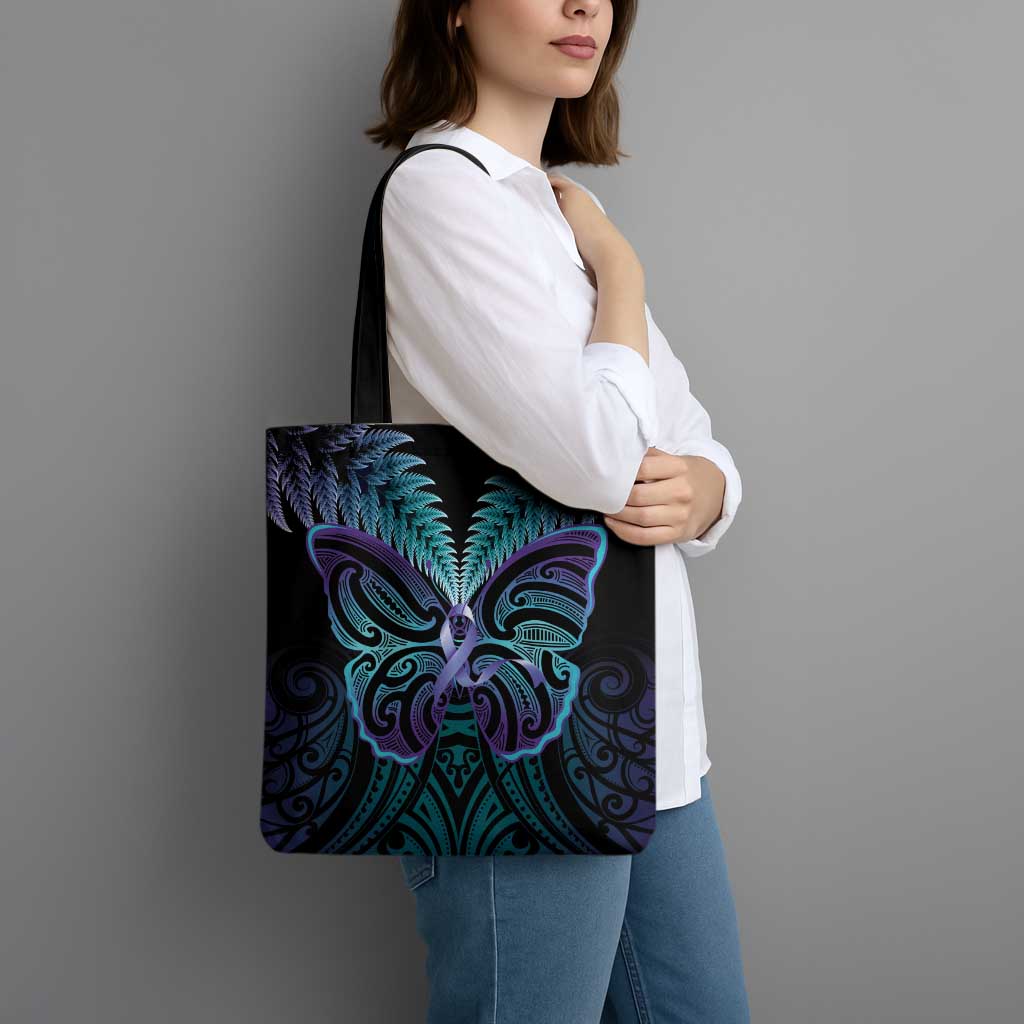 Suicide Prevention New Zealand Tote Bag Aotearoa Maori Butterfly Mix Silver Fern - Polynesian Pride