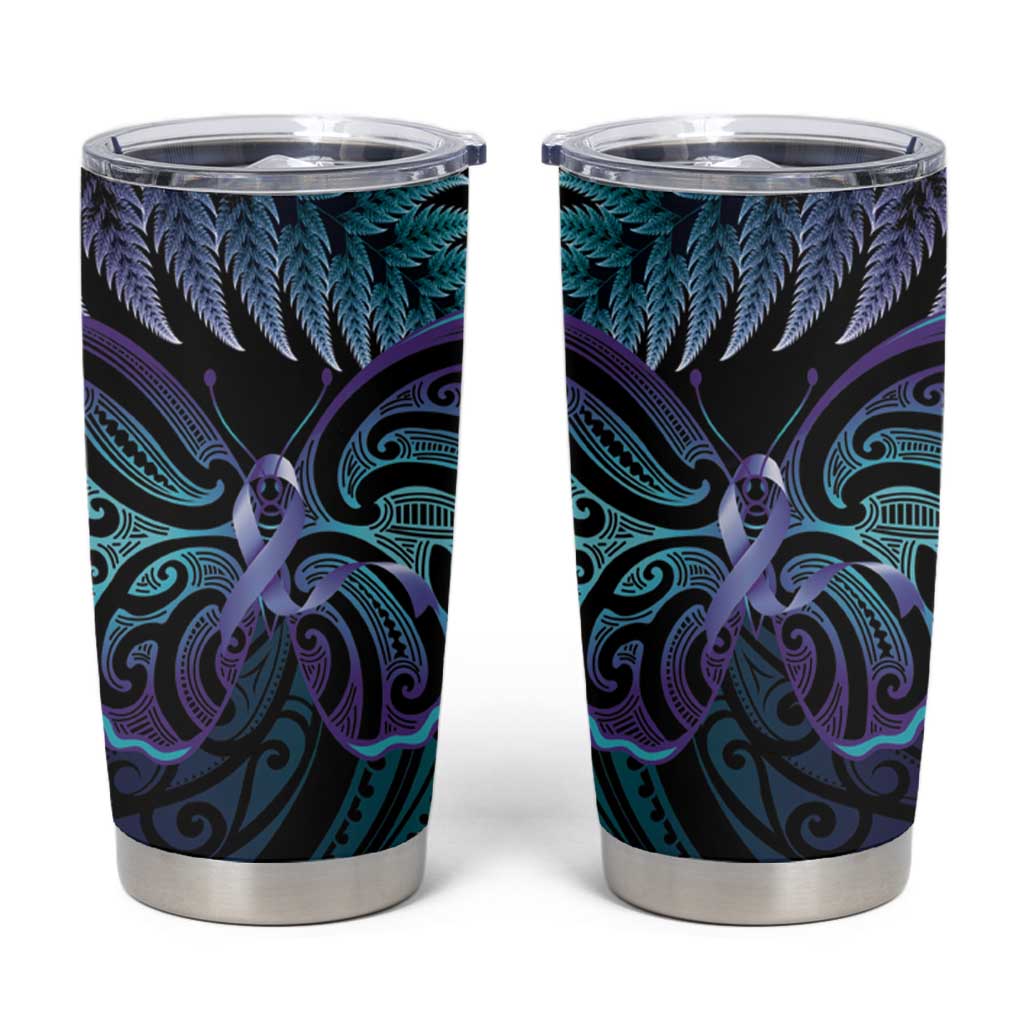 Suicide Prevention New Zealand Tumbler Cup Aotearoa Maori Butterfly Mix Silver Fern - Polynesian Pride