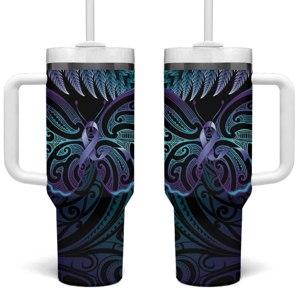 Suicide Prevention New Zealand Tumbler With Handle Aotearoa Maori Butterfly Mix Silver Fern - Polynesian Pride