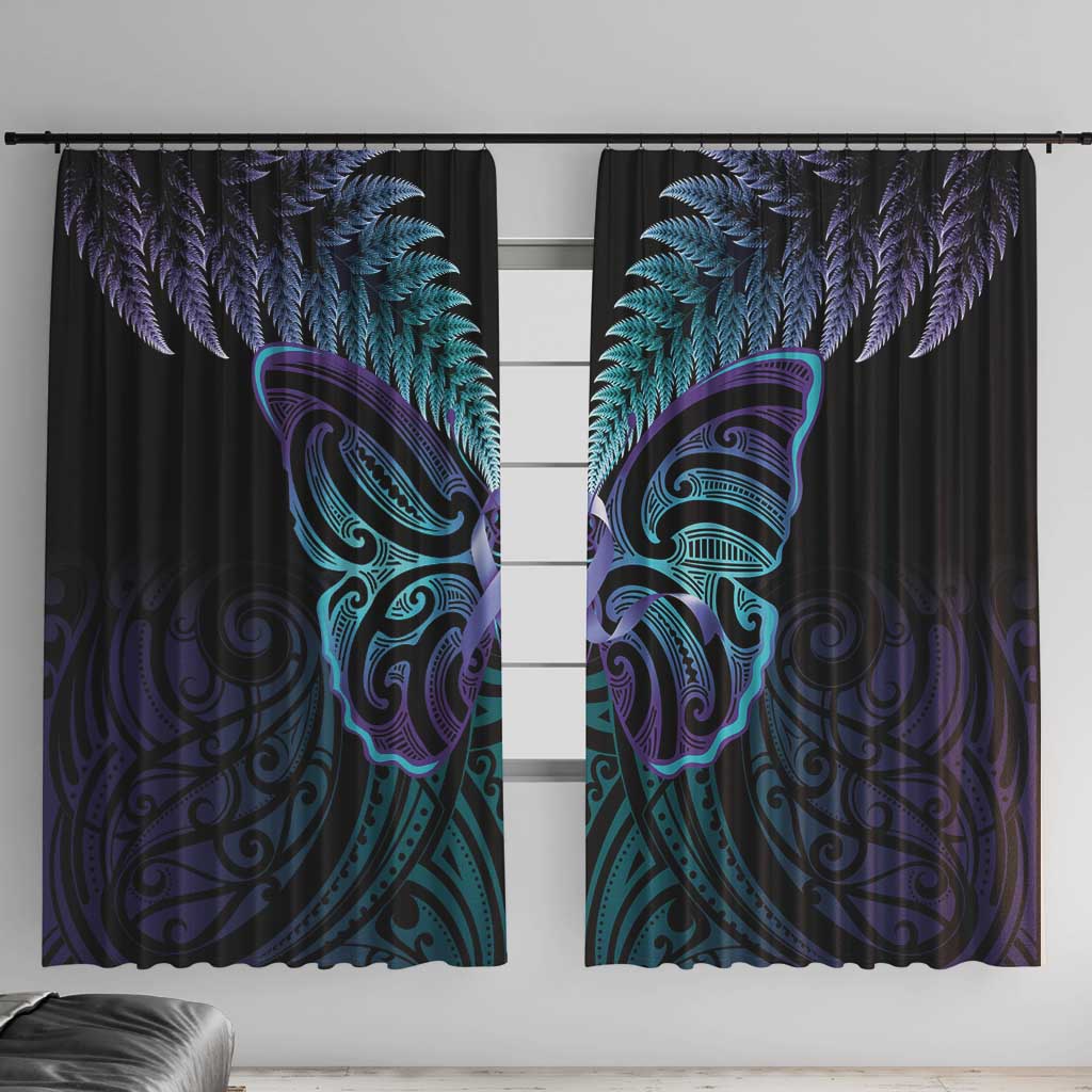 Suicide Prevention New Zealand Window Curtain Aotearoa Maori Butterfly Mix Silver Fern - Polynesian Pride