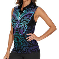 Suicide Prevention New Zealand Women Sleeveless Polo Shirt Aotearoa Maori Butterfly Mix Silver Fern - Polynesian Pride