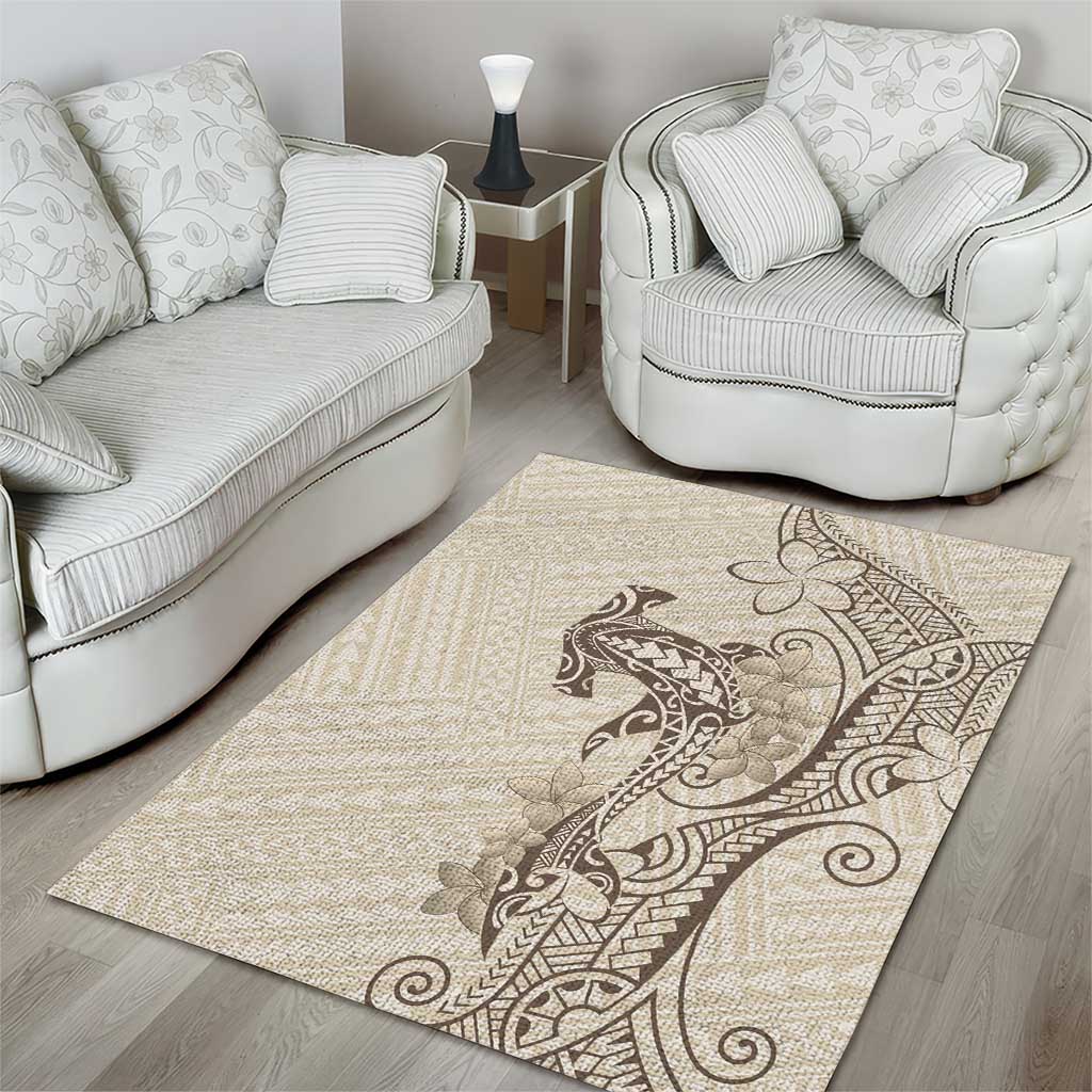 Beige Hawaii Area Rug Hammerhead Shark Tattoo Curve Polynesian - Polynesian Pride