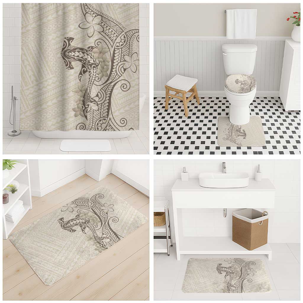 Beige Hawaii Bathroom Set Hammerhead Shark Tattoo Curve Polynesian - Polynesian Pride