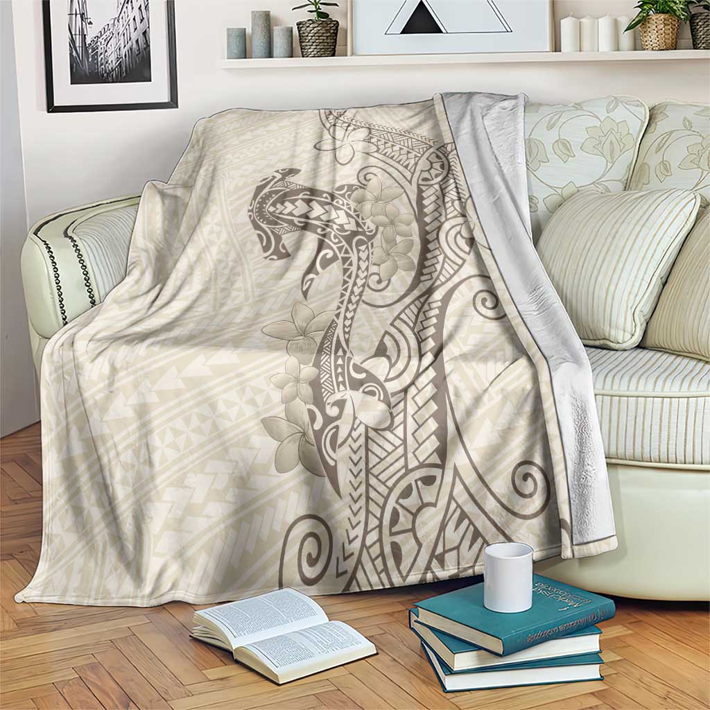Beige Hawaii Blanket Hammerhead Shark Tattoo Curve Polynesian - Polynesian Pride