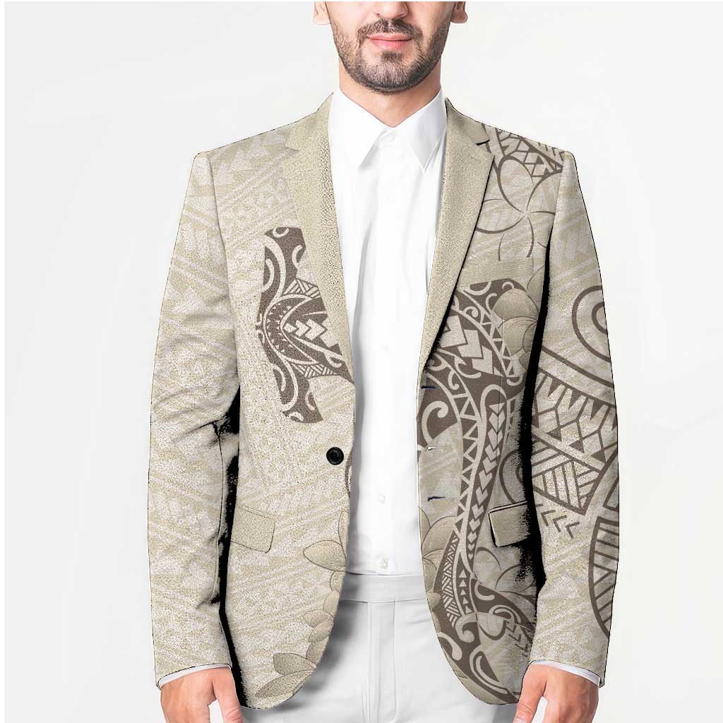 Beige Hawaii Blazer Hammerhead Shark Tattoo Curve Polynesian - Polynesian Pride