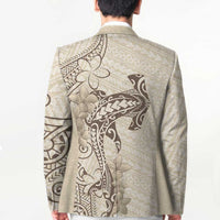 Beige Hawaii Blazer Hammerhead Shark Tattoo Curve Polynesian - Polynesian Pride
