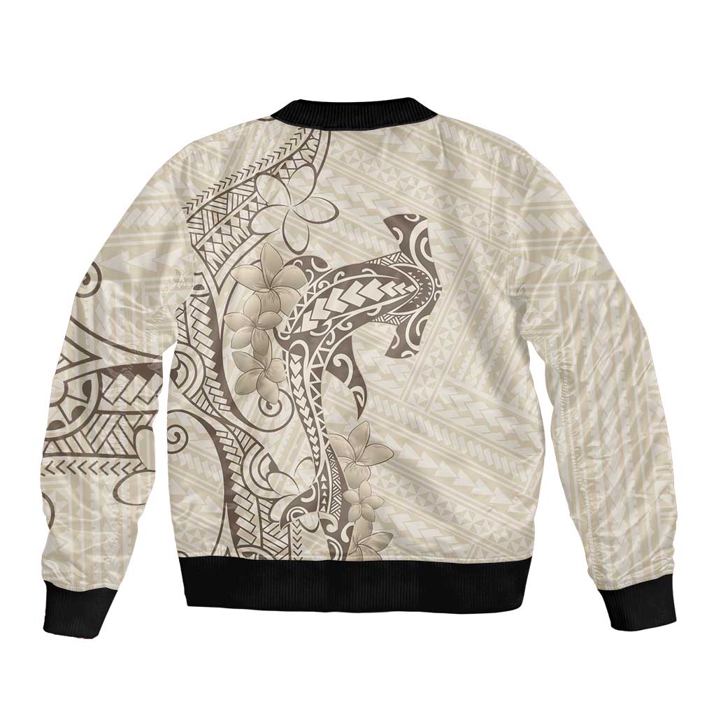 Beige Hawaii Bomber Jacket Hammerhead Shark Tattoo Curve Polynesian LT14 - Polynesian Pride