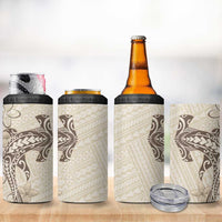 Beige Hawaii 4 in 1 Can Cooler Tumbler Hammerhead Shark Tattoo Curve Polynesian - Polynesian Pride