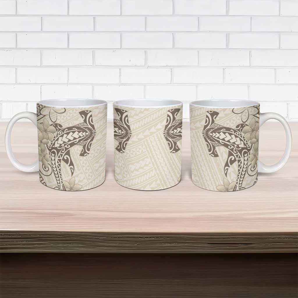Beige Hawaii Ceramic Mug Hammerhead Shark Tattoo Curve Polynesian - Polynesian Pride