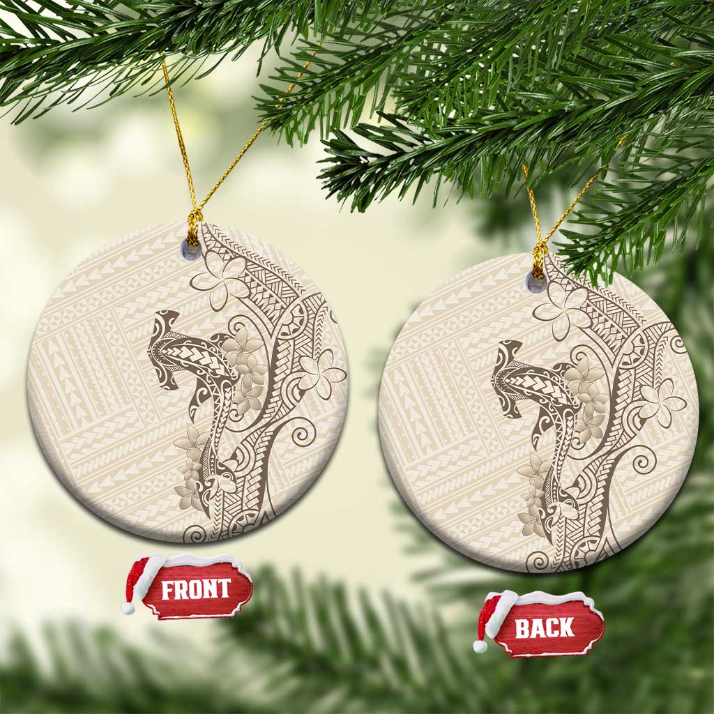 Beige Hawaii Ceramic Ornament Hammerhead Shark Tattoo Curve Polynesian - Polynesian Pride
