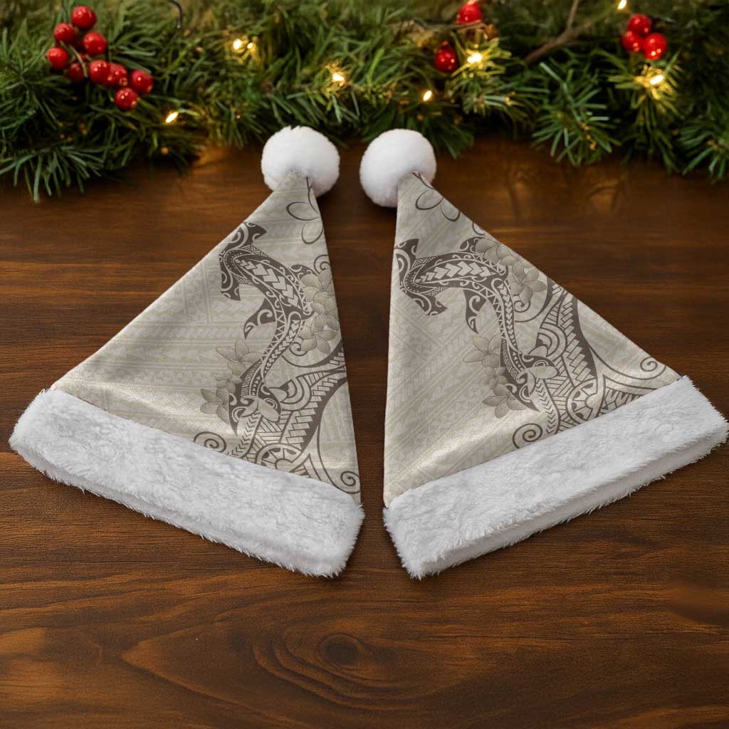 Beige Hawaii Christmas Santa Hat Hammerhead Shark Tattoo Curve Polynesian - Polynesian Pride