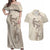 Beige Hawaii Couples Matching Off Shoulder Maxi Dress and Hawaiian Shirt Hammerhead Shark Tattoo Curve Polynesian - Polynesian Pride