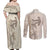 Beige Hawaii Couples Matching Off Shoulder Maxi Dress and Long Sleeve Button Shirt Hammerhead Shark Tattoo Curve Polynesian - Polynesian Pride
