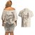 Beige Hawaii Couples Matching Off Shoulder Short Dress and Hawaiian Shirt Hammerhead Shark Tattoo Curve Polynesian - Polynesian Pride