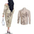 Beige Hawaii Couples Matching Off The Shoulder Long Sleeve Dress and Long Sleeve Button Shirt Hammerhead Shark Tattoo Curve Polynesian - Polynesian Pride