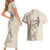 Beige Hawaii Couples Matching Short Sleeve Bodycon Dress and Hawaiian Shirt Hammerhead Shark Tattoo Curve Polynesian - Polynesian Pride