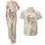 Beige Hawaii Couples Matching Tank Maxi Dress and Hawaiian Shirt Hammerhead Shark Tattoo Curve Polynesian - Polynesian Pride