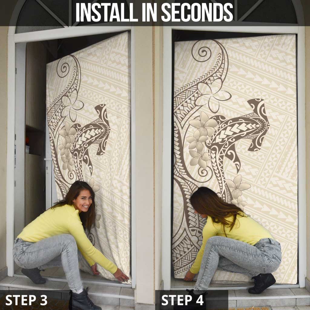 Beige Hawaii Door Cover Hammerhead Shark Tattoo Curve Polynesian - Polynesian Pride