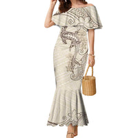 Beige Hawaii Family Matching Mermaid Dress and Hawaiian Shirt Hammerhead Shark Tattoo Curve Polynesian LT14 Mom's Dress Beige - Polynesian Pride