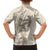 Beige Hawaii Family Matching Off The Shoulder Long Sleeve Dress and Hawaiian Shirt Hammerhead Shark Tattoo Curve Polynesian - Polynesian Pride
