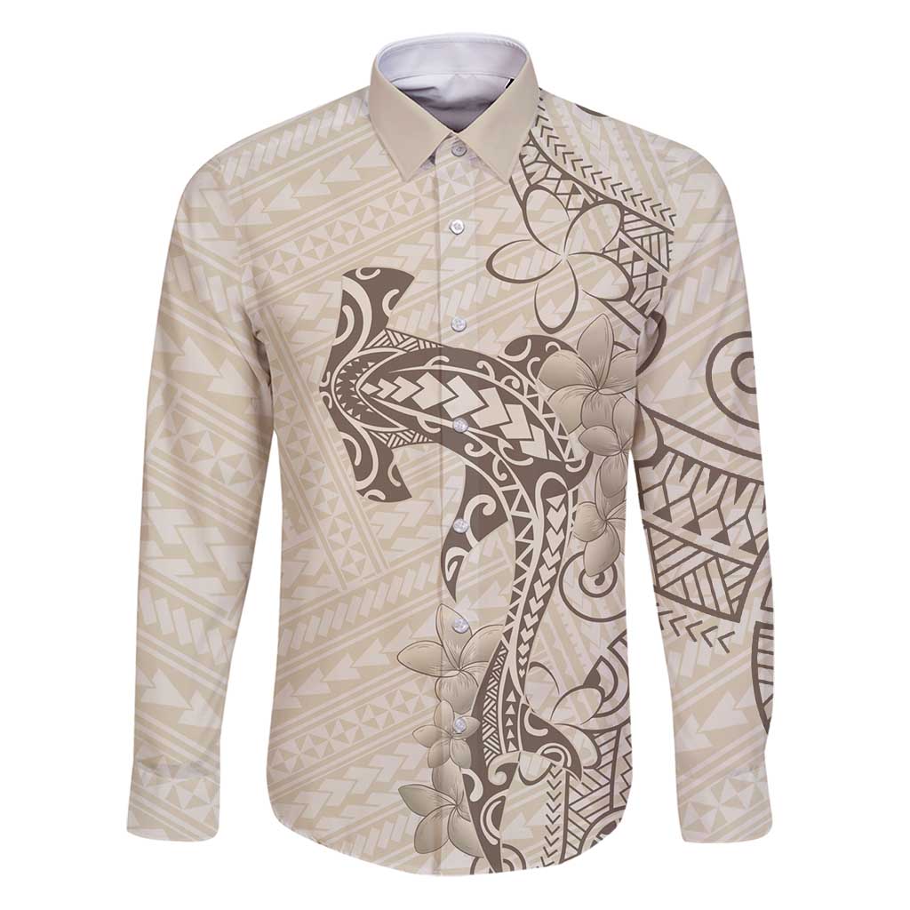 Beige Hawaii Family Matching Puletasi and Hawaiian Shirt Hammerhead Shark Tattoo Curve Polynesian - Polynesian Pride