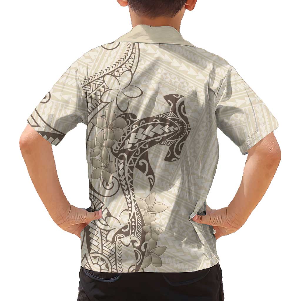 Beige Hawaii Family Matching Short Sleeve Bodycon Dress and Hawaiian Shirt Hammerhead Shark Tattoo Curve Polynesian LT14 - Polynesian Pride