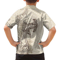 Beige Hawaii Family Matching Short Sleeve Bodycon Dress and Hawaiian Shirt Hammerhead Shark Tattoo Curve Polynesian LT14 - Polynesian Pride