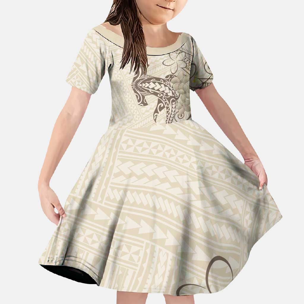 Beige Hawaii Family Matching Short Sleeve Bodycon Dress and Hawaiian Shirt Hammerhead Shark Tattoo Curve Polynesian LT14 Daughter's Dress Beige - Polynesian Pride