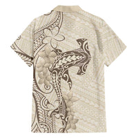 Beige Hawaii Family Matching Short Sleeve Bodycon Dress and Hawaiian Shirt Hammerhead Shark Tattoo Curve Polynesian LT14 - Polynesian Pride