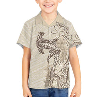 Beige Hawaii Family Matching Short Sleeve Bodycon Dress and Hawaiian Shirt Hammerhead Shark Tattoo Curve Polynesian LT14 Son's Shirt Beige - Polynesian Pride