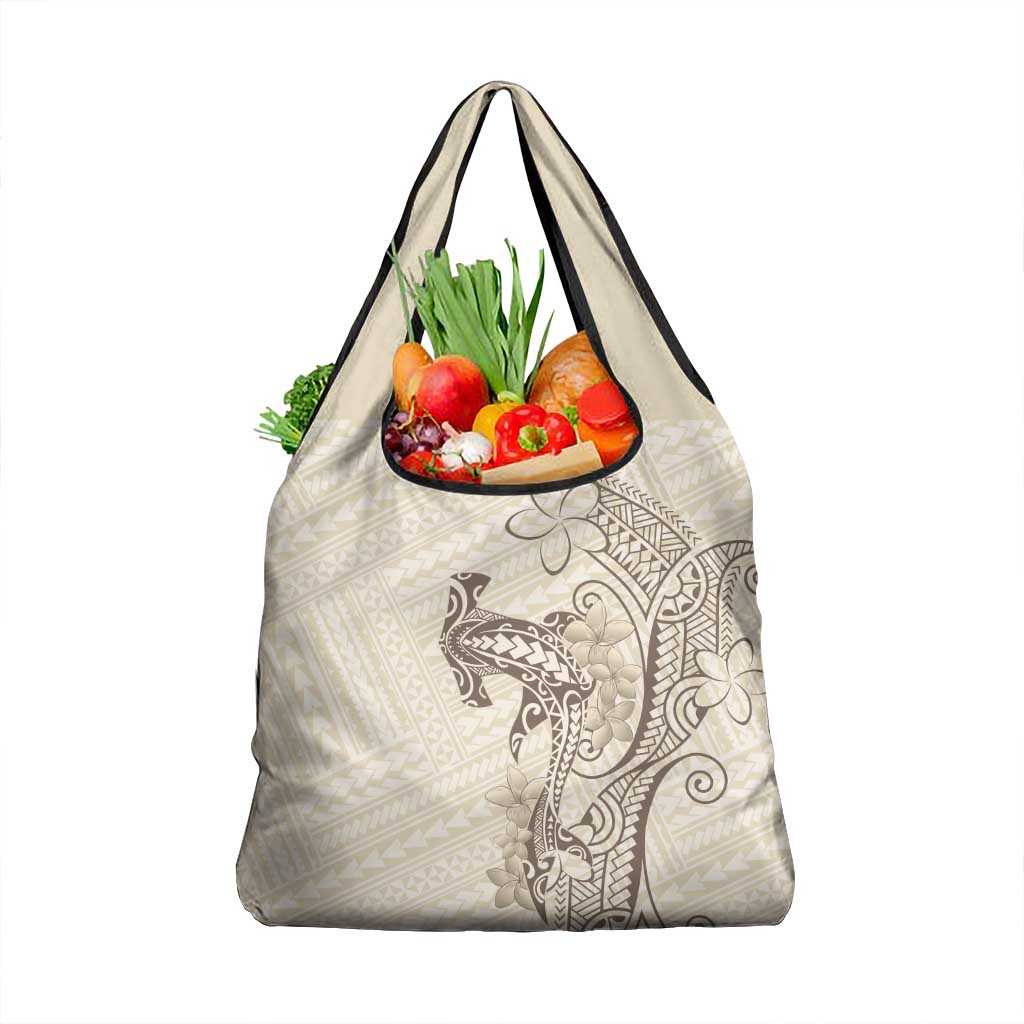 Beige Hawaii Grocery Bag Hammerhead Shark Tattoo Curve Polynesian - Polynesian Pride