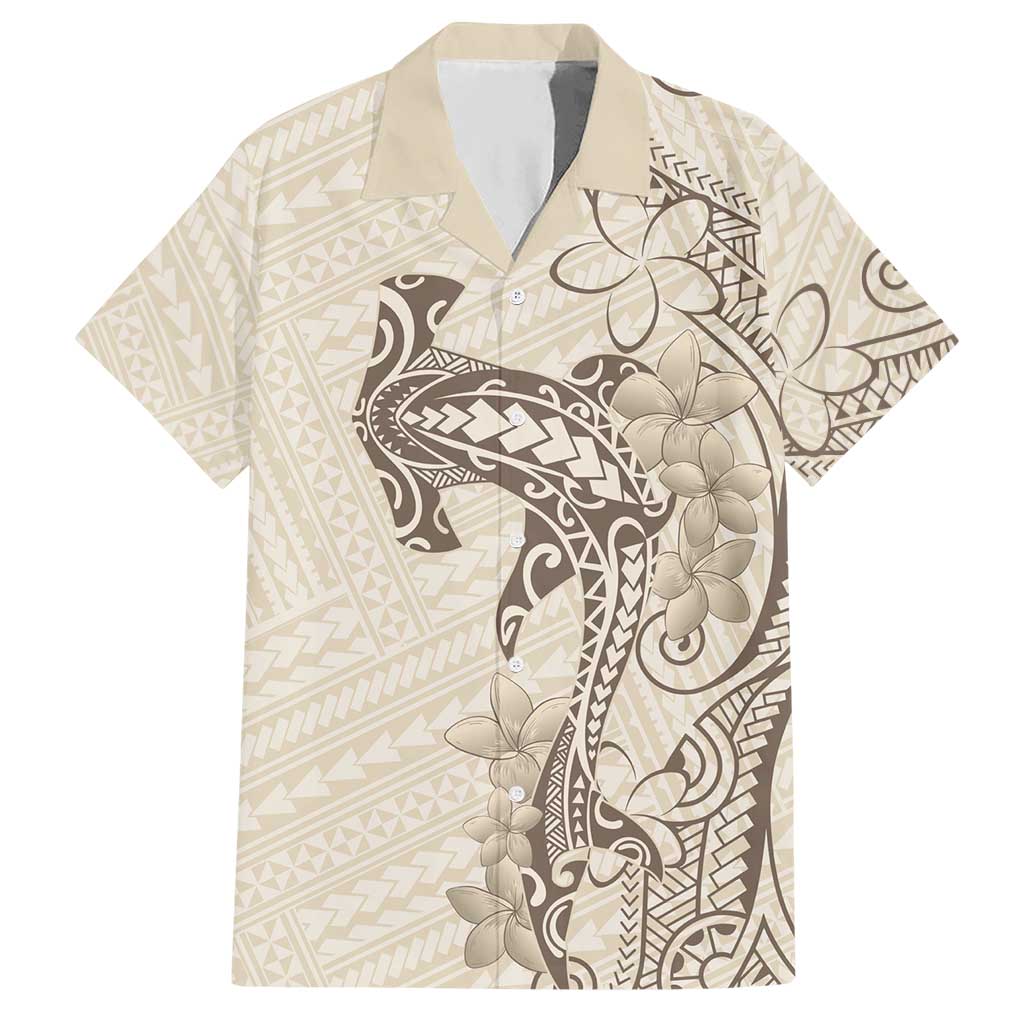 Beige Hawaii Hawaiian Shirt Hammerhead Shark Tattoo Curve Polynesian - Polynesian Pride
